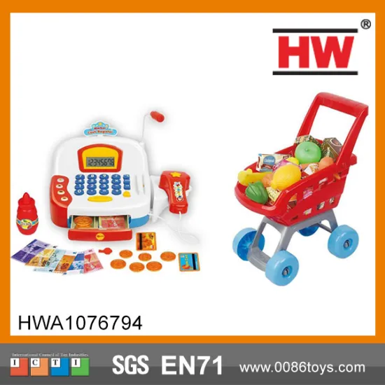High Quality Toy Register Kids Plastic Supermarket Trolley With Light And Sound