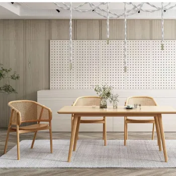 Ready for Ship Wooden Home Furniture Rattan Wicker Back with Soft Cushion Wood Kitchen Dining Restaurant Chair