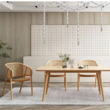 Ready for Ship Wooden Home Furniture Rattan Wicker Back with Soft Cushion Wood Kitchen Dining Restaurant Chair