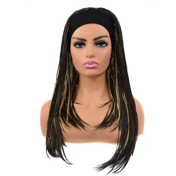 Wholesale Black Blonde High Quality Ombre Long Braids headband wig Turban Wig Synthetic Wigs With Headband Attached For Woman