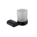 Wall-Mounted Black Toothbrush Holder with Glass Cup