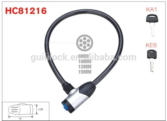 HC81216 hongcheng bicycle lock 2015 12x800mm cable lock