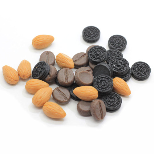 100 Pcs / Lot Miniature Simulation résine Biscuits amande café haricots maison de poupée jouer jouets pour boucle d&#39;oreille bijoux faisant des accessoires