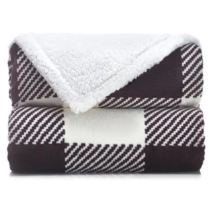 Red White Black Plaid Buffalo Manta Sherpa Fleece Throw Blanket - Ready Goods Christmas Design