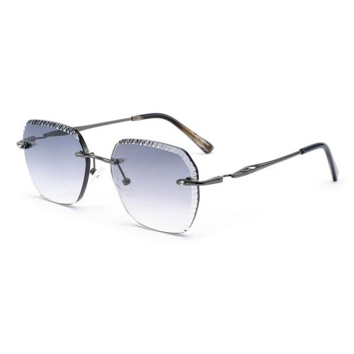 Rimless Diamond Cut Square Metal UV400 Sunglasses ME2062
