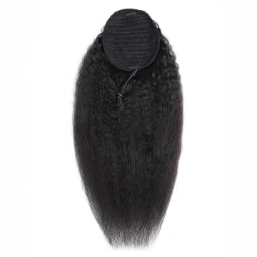 Vigorous Long Curly Drawetring Ponytail Black Synthetic Yaki Curly Drawstring Ponytail Hair Extensions for Black Women 1B Color