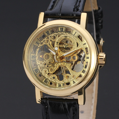 luxury golden vintage watch for men classical skeleton dial design