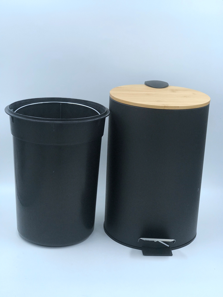 Metal Bamboo lid Trash Can