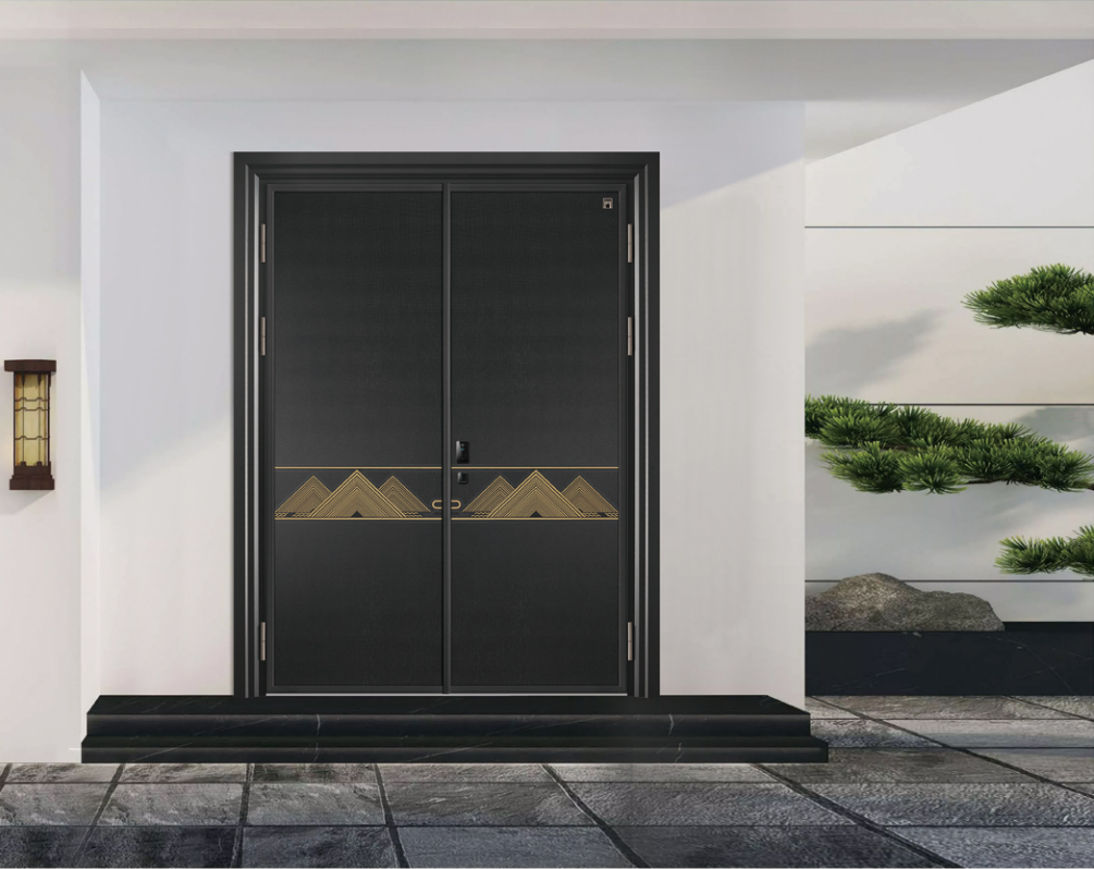 Puerta de entrada de borde de oro negro de lujo de lujo de aluminio