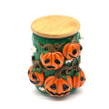 Vaso de argila de polímero de amastramento artesanal com abóbora de Halloween, cinzeiro de fumantes de vidro borossilicato, jarra de tabaco com tampa de bambu