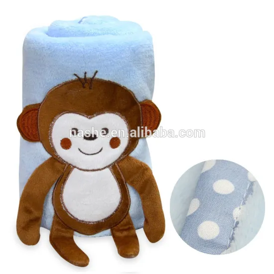 Baby Fleece Blanket---Applique Plush Style-- Monkey Animal