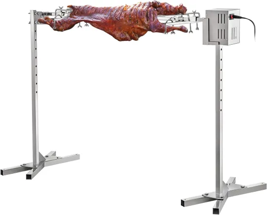 Height Adjustable Stainless Steel Portable BBQ Grill Rotisserie Kit with Motor for Lamb and Pig Roasting