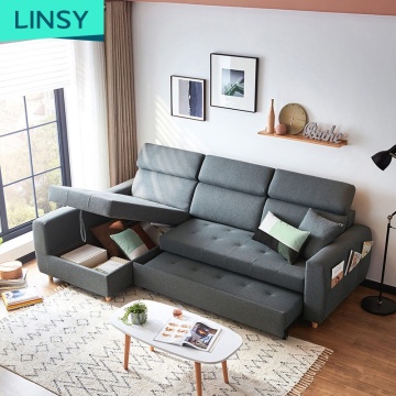 Linsy Sofa Cum łóżko z przechowywaniem - nowoczesne drewniane składane krzesło śpiące, 3 -osobowa sofa do salonu