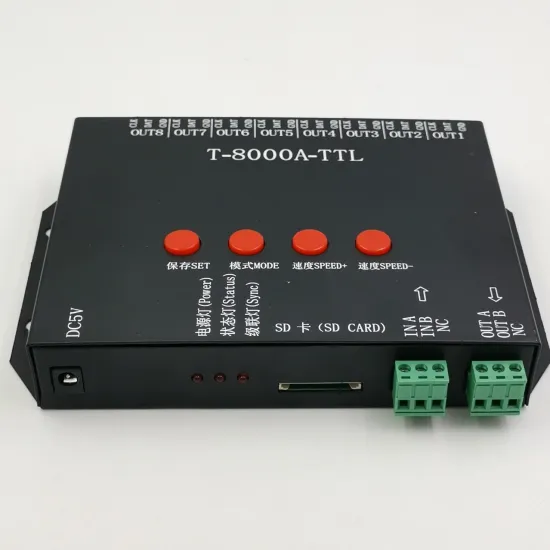8-Port SD Card Controller Programmable DMX512 Full Color Controller T-8000A-TTL