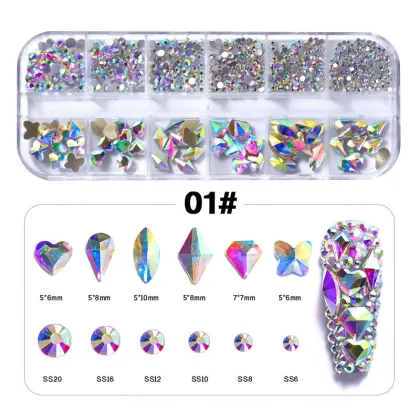 Customizable 12 Grids Glass Nail Art Rhinestones: OEM & ODM Solutions for Nail Decoration
