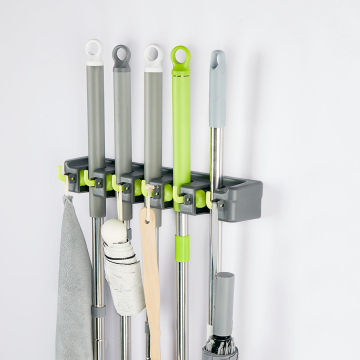 5 Slot 6 Hook Spring Loaded Plastic Broom Holder with Slots