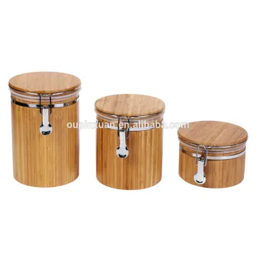 Bamboo cylinder-shaped Tea Bag Box 3 Piece Airtight Canister Set tea canister