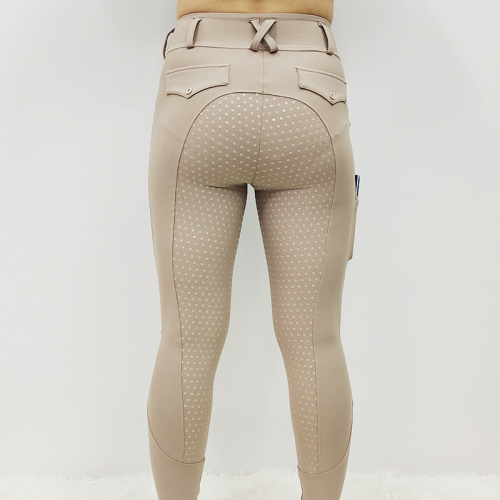 Beige Side Pocket Stretchy Equestrian Breeches Women