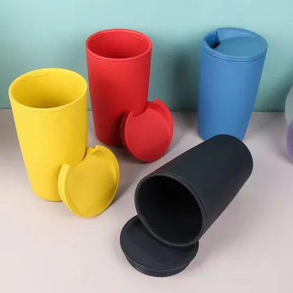 Wheat Straw Portable Travel Thermos Cup with Lid