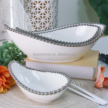 RP025 Luxury Gold Bead Dinnerware - Chef Serving Dishes & Salad Bowl Sets