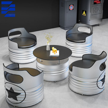 Glamorous Modern Industrial Iron Frame Dining Table and Chair Set