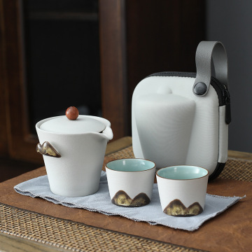 Japanese Travel Tea Set with Black Teapot, Strainer, Teacup, and Portable Bag