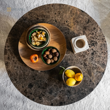 Huaxu Brazil Marble Natural Stone Top Home Hiasan Meja Pusat Emperador Meja Kopi Marmer Brown