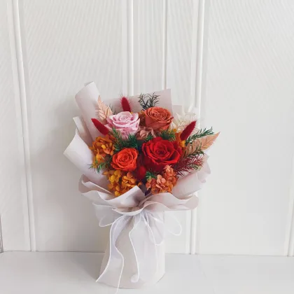 Red Preserved Roses with Baby's Breath Forever Flower Bouquet for Wedding