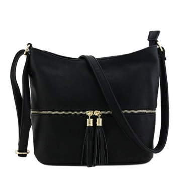 New Design Leather Tassel Zipper Bucket Crossbody Bag