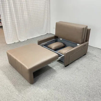 Twin Seats Leather Sofa Bed with Storage Box and No Armrest