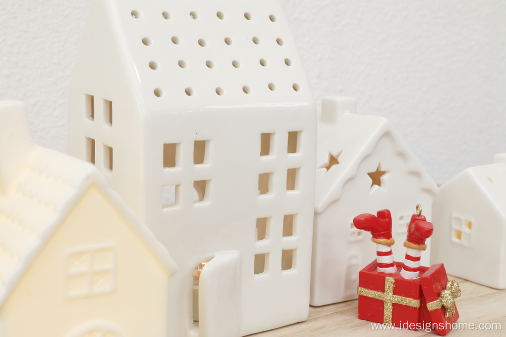 Ceramic White Cottage Tealight Holders