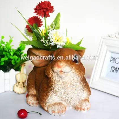 resin garden decorative brown rabbit pot plants