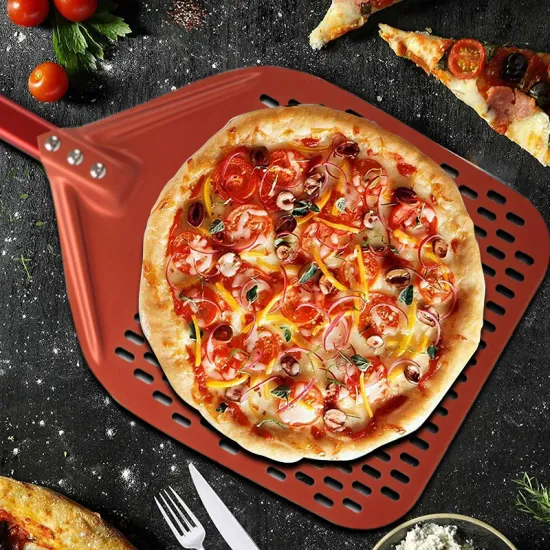 Customization colour Household Baking Detachable handle Metal Pizza Shovel Non Stick Aluminum Perforated Pizza Peel
