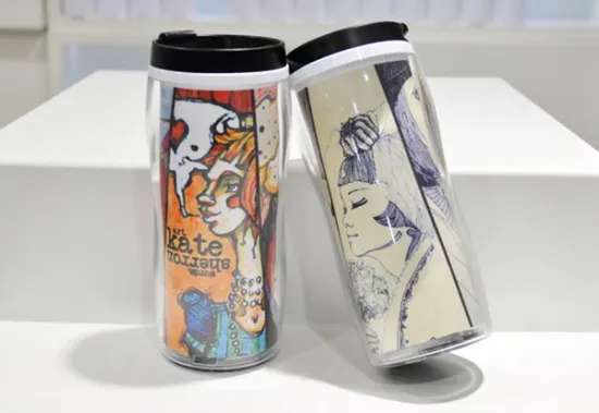 Sublimation Polymer double wall mug with lid Plastic sport bottle