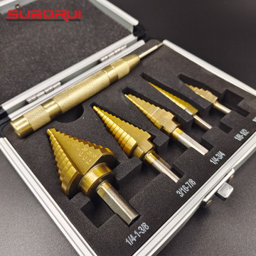 Borui 6Pcs HSS Drill Bit Set for Metal and Wood - 50 Step Sizes Titanium Coated