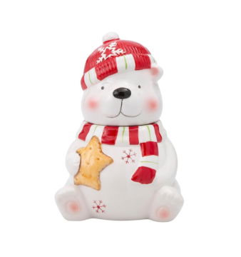 Polar Bear Ceramic Cookie Jar with Airtight Lid - Farmhouse Kitchen Decor