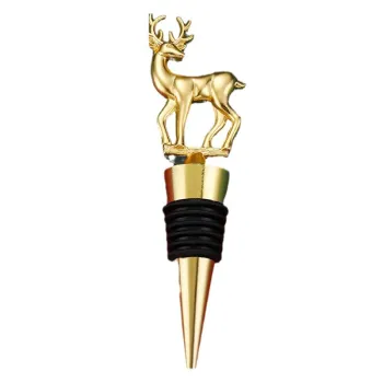 Portable Gold Deer Wine Bottle Stopper Zinc Alloy Metal Red Wine Sealer with Christmas Party Favors