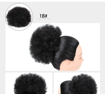 short hair curly weave drawstring ponytail extension, eco friendly  high temperature fiber chignon afro ponytail styles wig