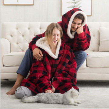 Winter hot selling flannel fleece hoodie blanket