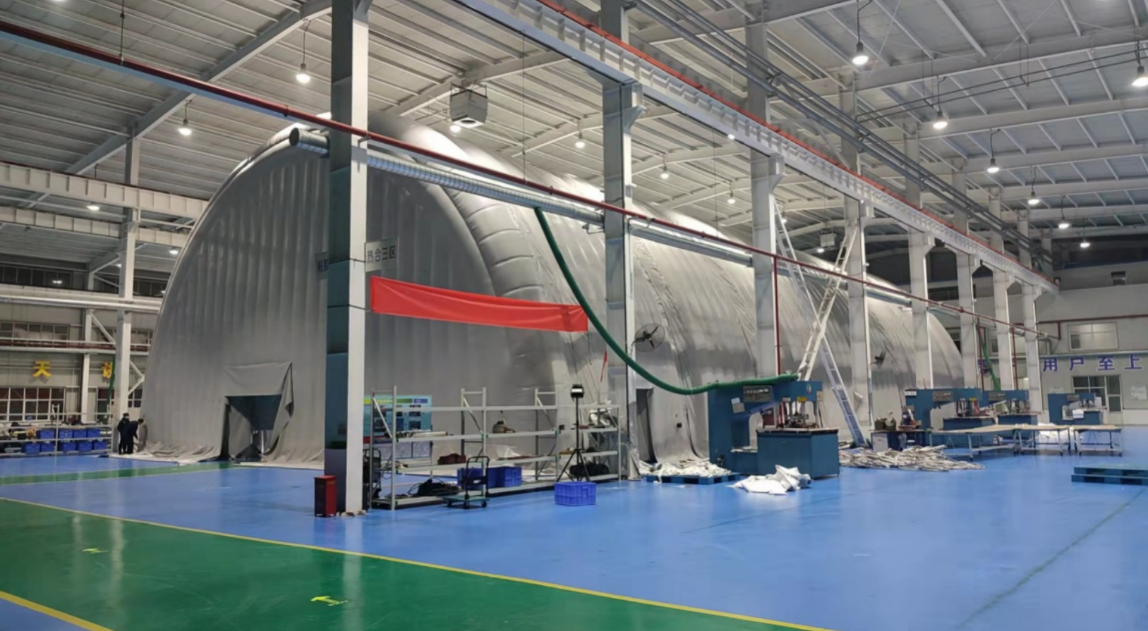 Inflatable structure being manufactured in the factory
