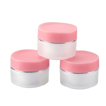 skin care empty 15g double wall plastic small white pp frosted cream jar with pink lid