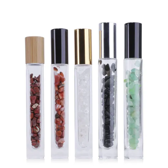 Factory Direct 10ml Glass Essential Oil Roll-On Bottles with Gemstones and Bamboo Lids