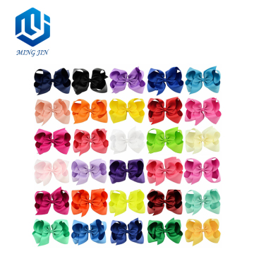 Hot Sale 6 Inch Boutique Grosgrain Solid Knotted Bow Hair Bows for Baby Girls