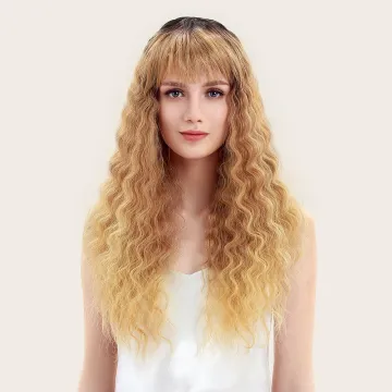 Soft long synthetic hair wigs honey color high temperature fiber curly weave machine made wigs wholesale wigs for women