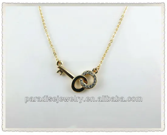 Promotional gift Key and Shiny crylstal Circle shape Necklace-N33007-2