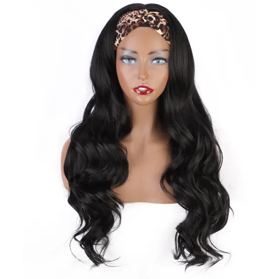 Wholesale 22inch Long black Color Heat Resistance Synthetic Headband Wigs For Black Women body wave Headband Synthetic Hair Wigs