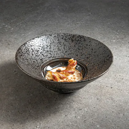 Royal Upscale Restaurants Bamboo Hat Bowls - Matte Black Speckle Ceramic Tableware for Hotels