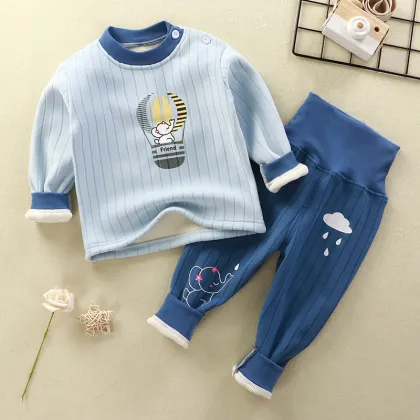 Plus Size Boys' Autumn Winter Velvet Pajamas with Shoulder Buckle