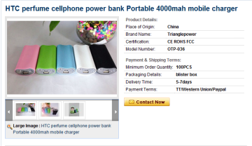 HTC perfume cellphone power bank Portable 4000mah mobile charger