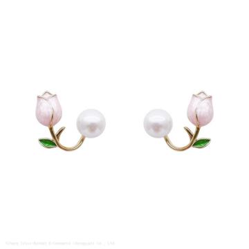 S925 Anting -anting Jarum Perak dengan Mutiara Tulip Pink - Reka Bentuk Mewah Niche Light